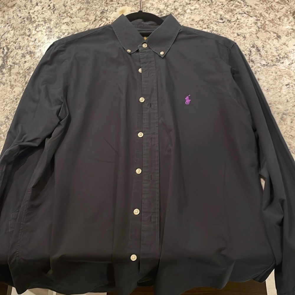 Ralph Lauren Polo size medium - solid black with purple logo